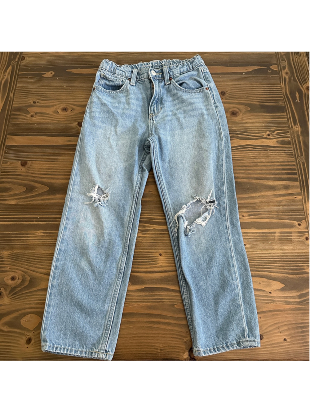 Old Navy Girls 10 Slouchy Straight Jeans Light Wash Distressed High Rise